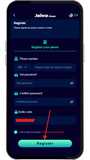 click on register button